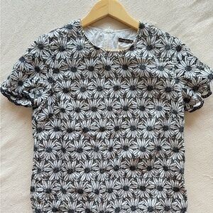 J. McLaughlin Black and White Floral Blouse 100% Cotton